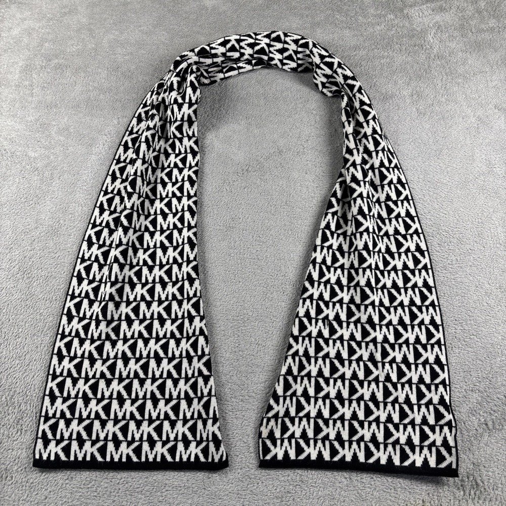 MICHAEL KORS Women's Scarf Black/White MK Spell Out Logo